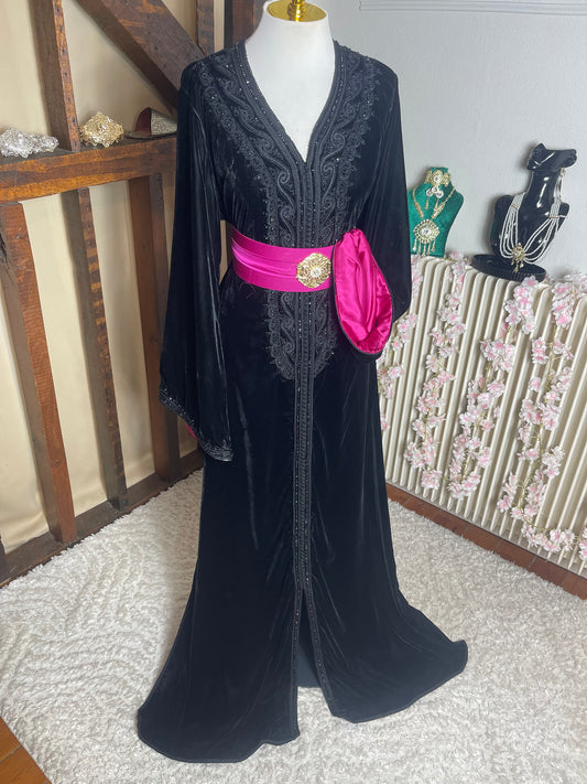 Caftan Velours Noir Rose F