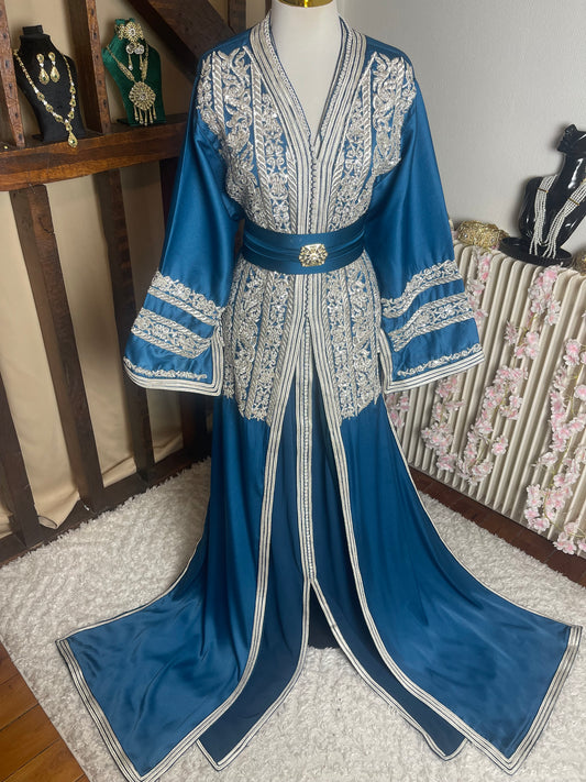 Drap de soie bleu petrol